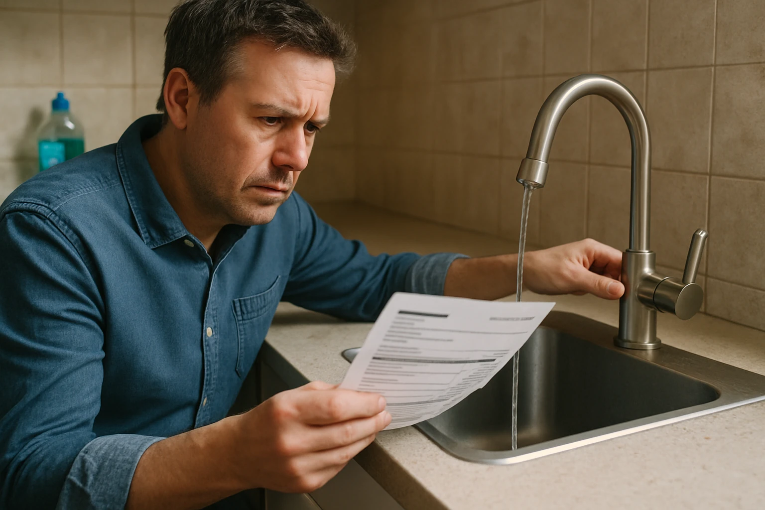 Water running from a kitchen faucet