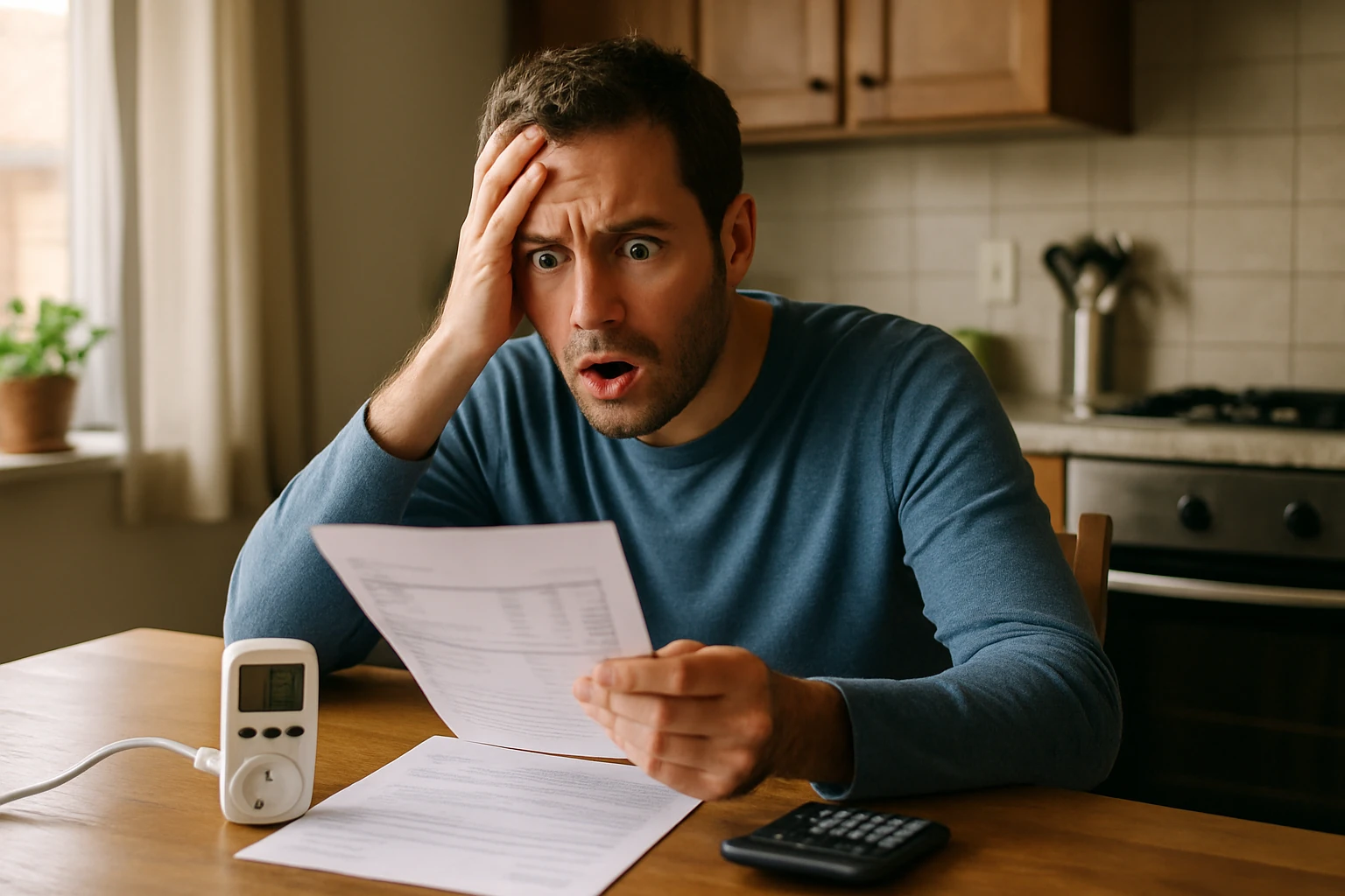 Person reviewing a utility bill at a table